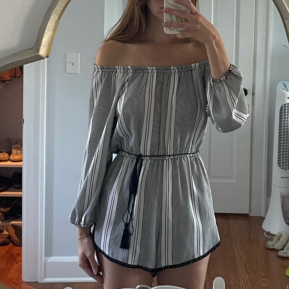 Black and white off the shoulder romper